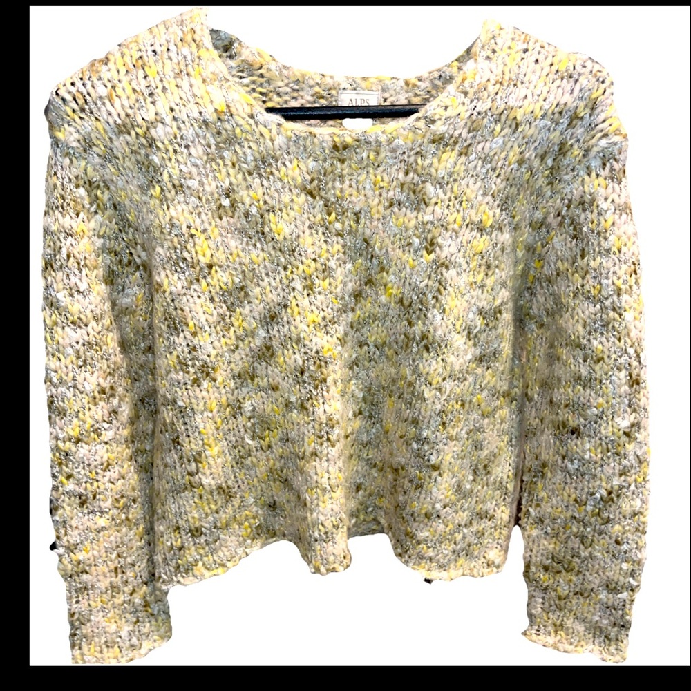 ALPS MOHAIR Sweater Olive Yellow Women’s MED Chunky Knit Pullover Cropped  BOXY